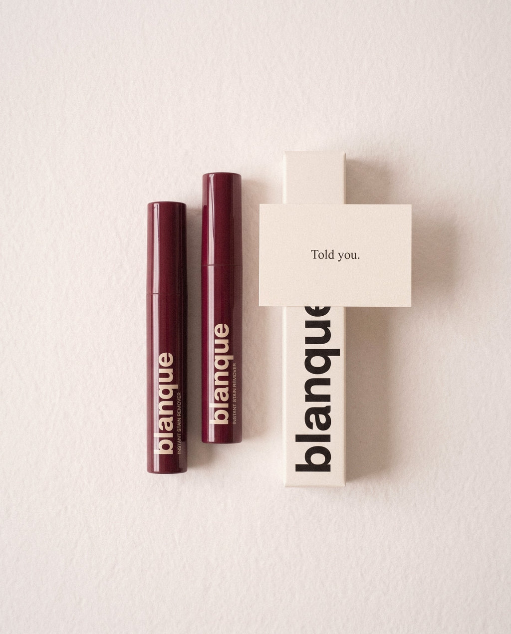 Two blanque pens with the box and a card that says Told you.