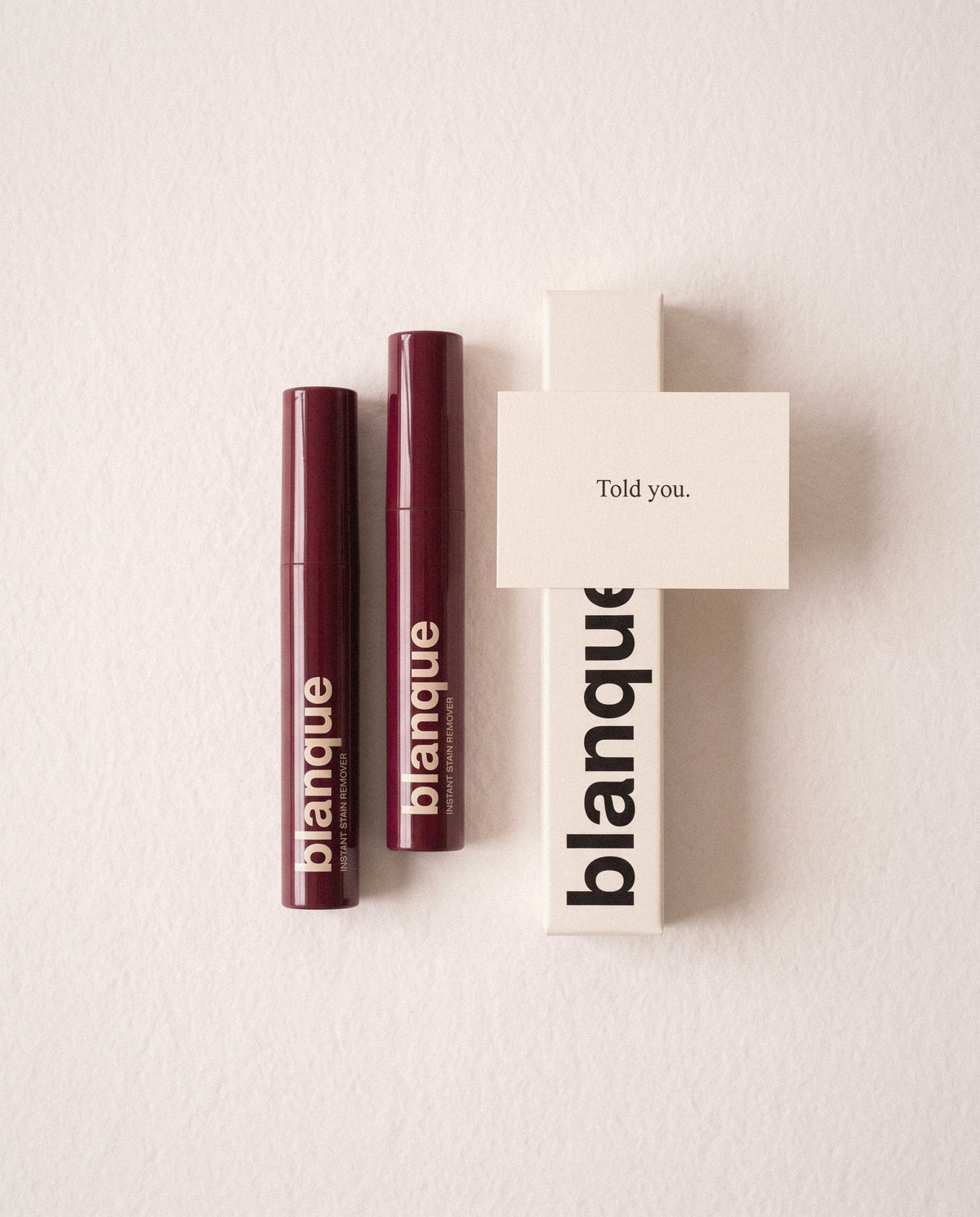 Two blanque pens with the box and a card that says Told you.